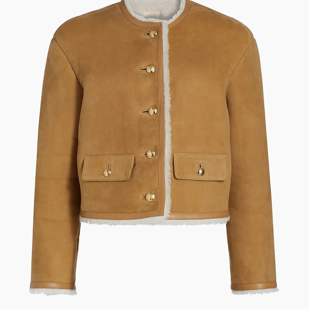 Nili Lotan Tan Teddy Jacket with Gold Accents